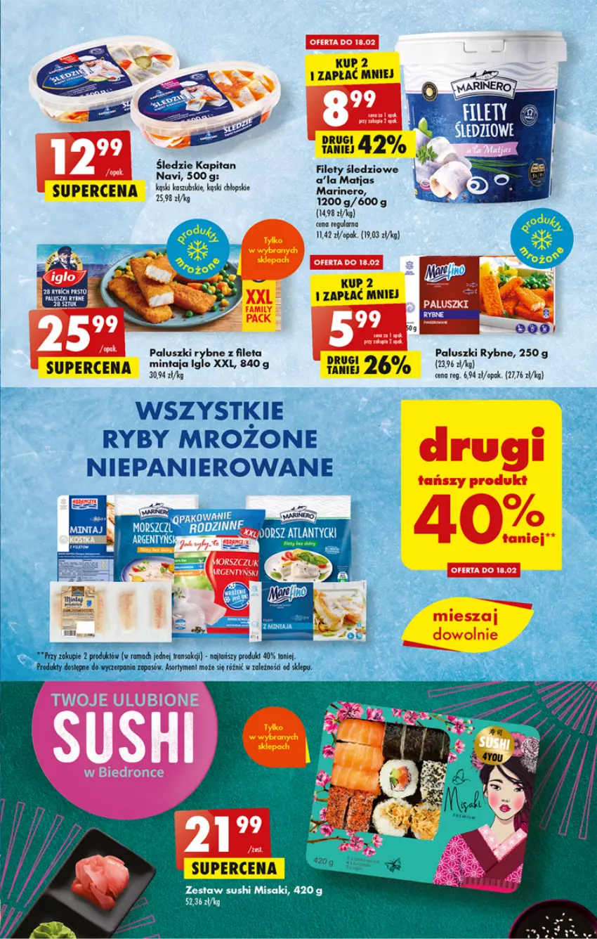 Gazetka promocyjna Biedronka - ważna 16.02 do 22.02.2023 - strona 23 - produkty: Kosz, LG, Mintaj, Paluszki rybne, Sushi