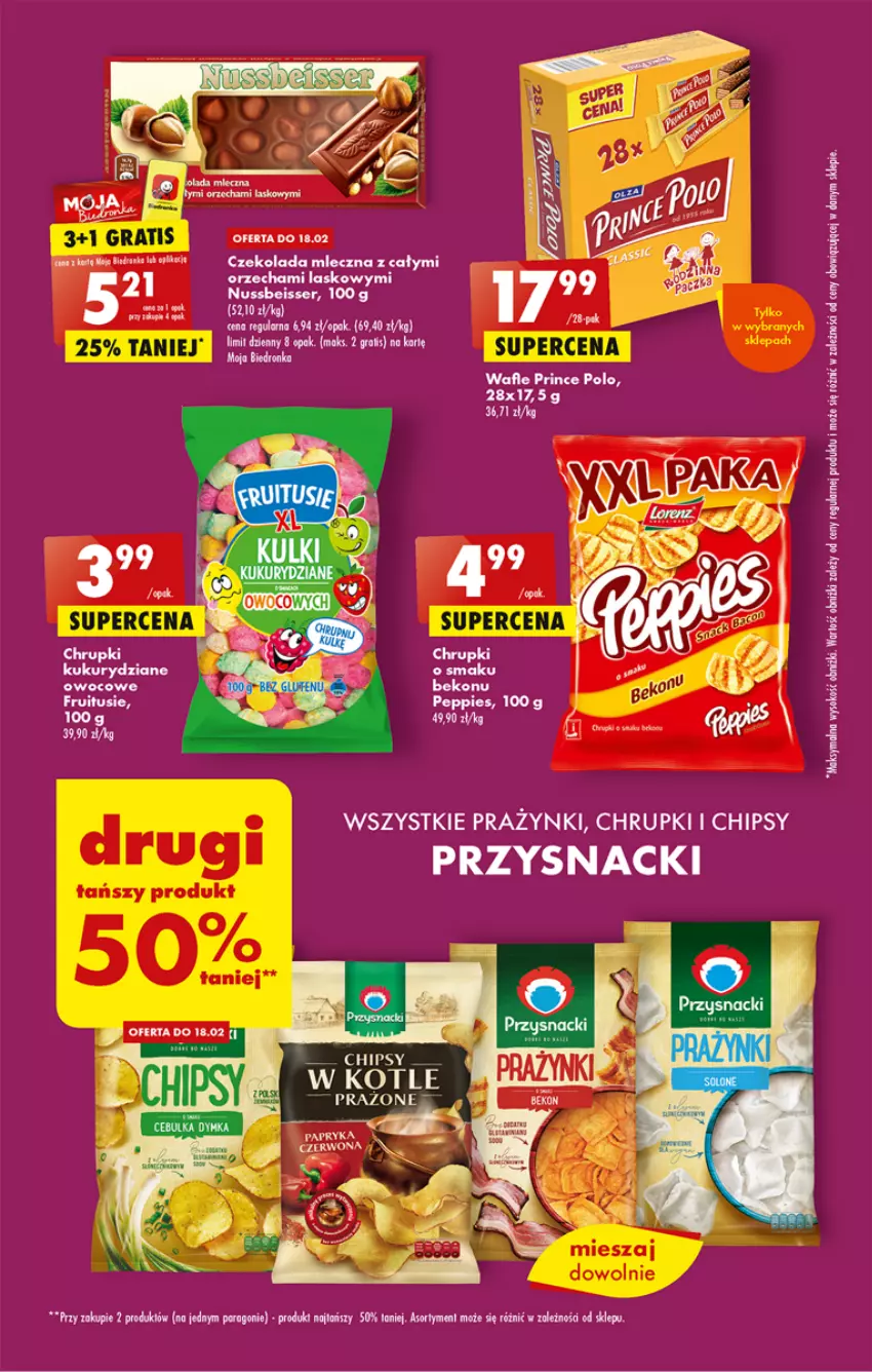 Gazetka promocyjna Biedronka - ważna 16.02 do 22.02.2023 - strona 41 - produkty: Chipsy, Chrupki, Czekolada, Czekolada mleczna, Gra, Papryka, Por, Prince Polo, Przysnacki, Ser, Sok, Wafle