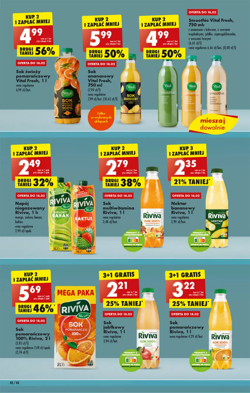 Gazetka promocyjna Biedronka - ważna 16.02 do 22.02.2023 - strona 42 - produkty: Ananas, Fa, Kokos, Limonka, Mango, Napój, Napój niegazowany, Nektar, Pomarańcze, Smoothie, Sok