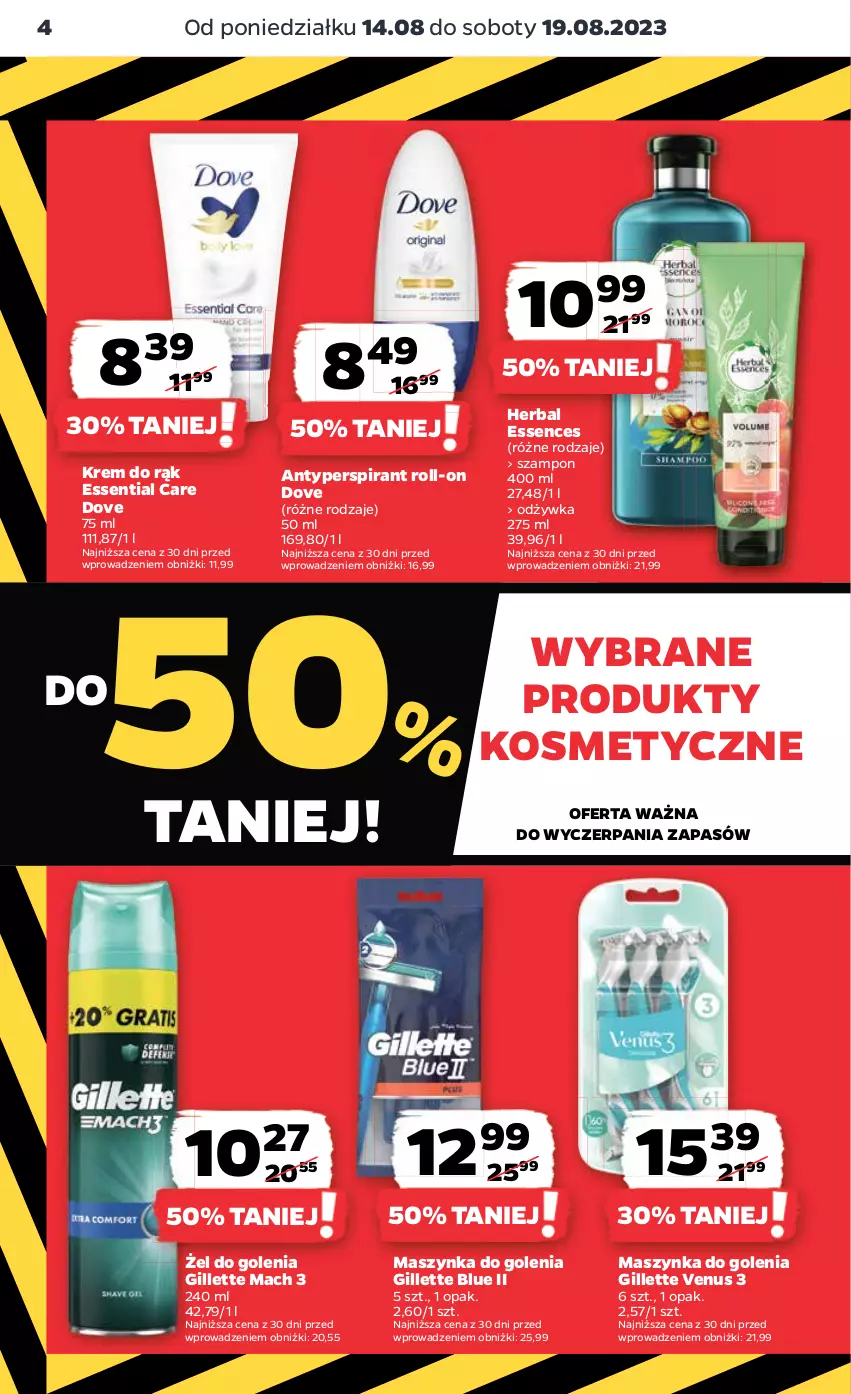 Gazetka promocyjna Netto - Artykuły spożywcze - ważna 14.08 do 19.08.2023 - strona 4 - produkty: Antyperspirant, Dove, Gillette, Gillette Venus, Krem do rąk, Maszynka, Maszynka do golenia, Odżywka, Szampon, Szynka, Venus