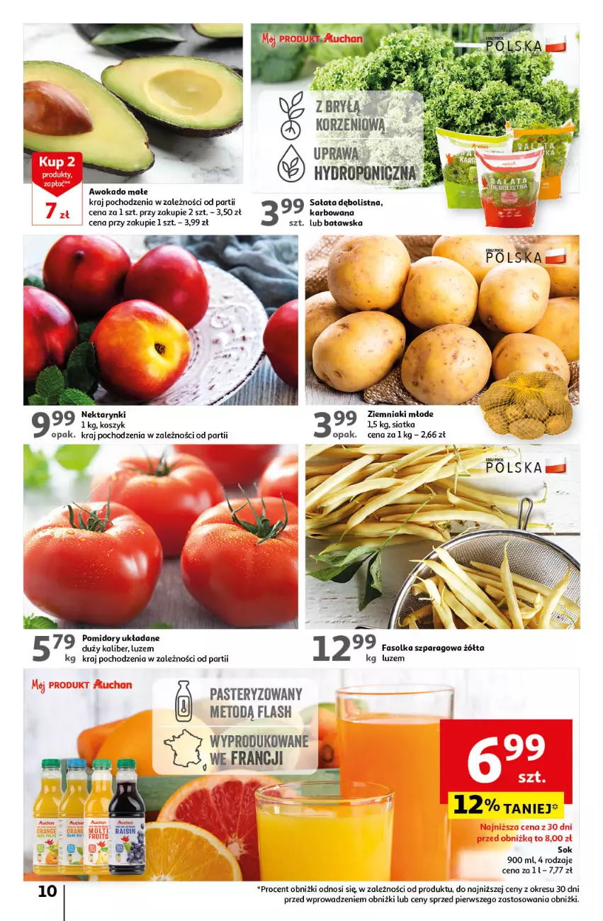 Gazetka promocyjna Auchan - Gazetka Korzyści na lato Hipermarket Auchan - ważna 29.06 do 05.07.2023 - strona 10 - produkty: Fa, Kosz, Nektar, Pomidory, Sałat, Siatka, Sok, Ziemniaki