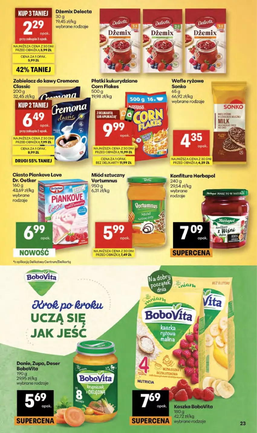 Gazetka promocyjna Delikatesy Centrum - Franczyza DC20 Czwartek - ważna 14.05 do 20.05.2026 - strona 23 - produkty: BoboVita, Corn flakes, Delecta, Deser, Dr. Oetker, Herbapol, Konfitura, Miód, Rum, Ryż, Ser, Sonko, Top, Wafle, Zupa