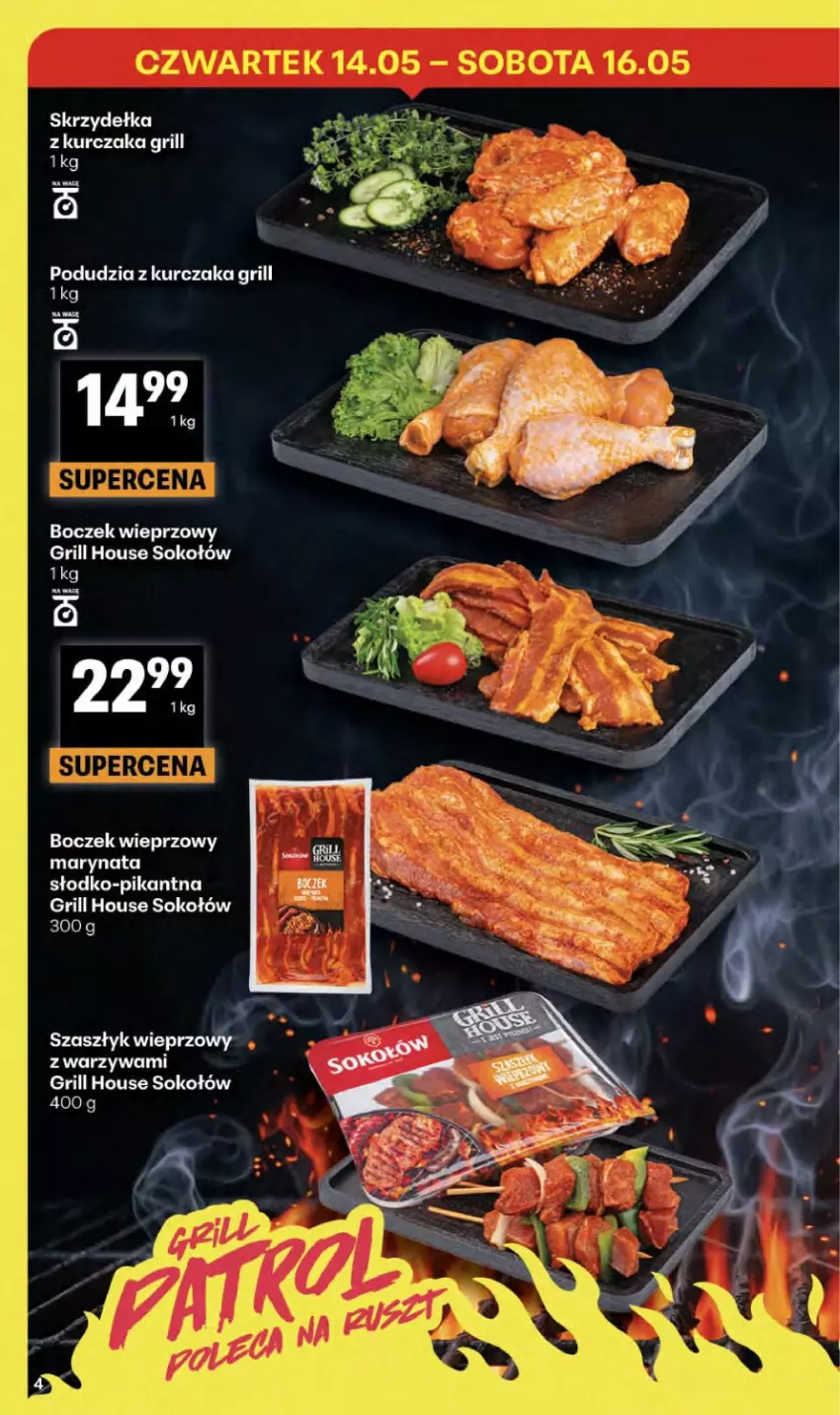 Gazetka promocyjna Delikatesy Centrum - Franczyza DC20 Czwartek - ważna 14.05 do 20.05.2026 - strona 4 - produkty: Boczek, Boczek wieprzowy, Grill, Kurczak, Skrzydełka z kurczaka, Sok, Sokołów, Warzywa