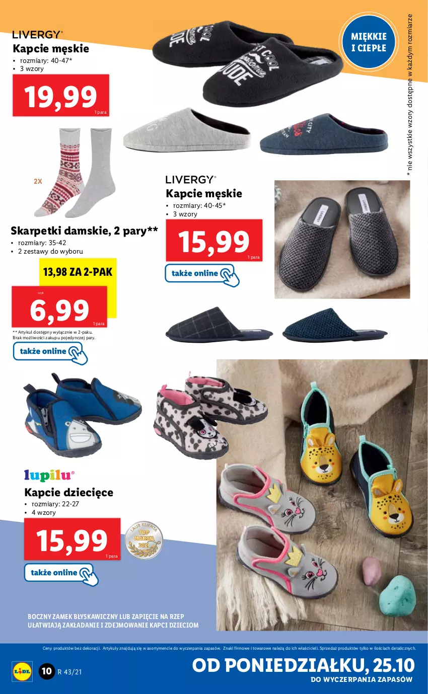 Gazetka promocyjna Lidl - GAZETKA - ważna 25.10 do 31.10.2021 - strona 10 - produkty: Dzieci, Kapcie, Karp, Skarpetki