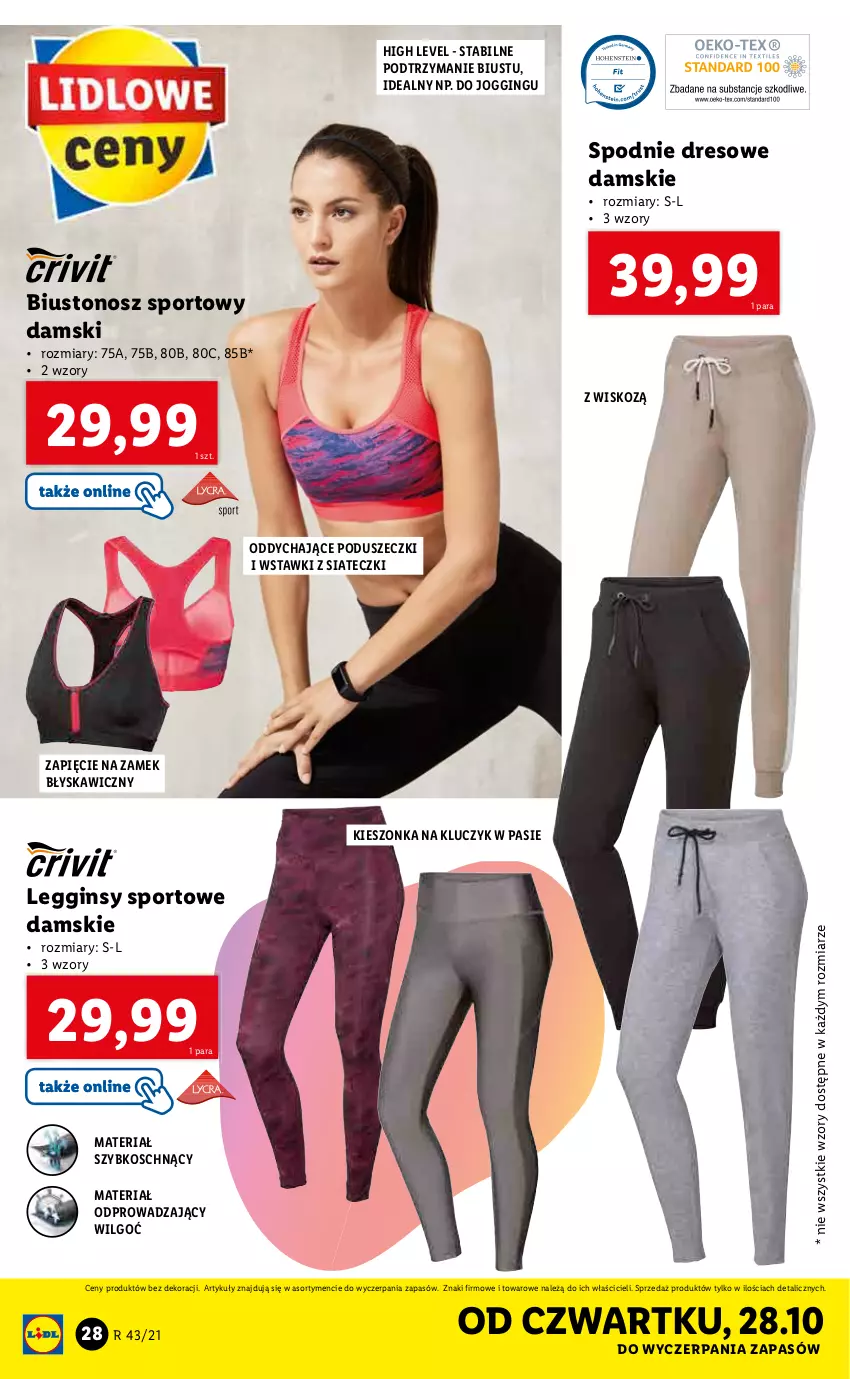 Gazetka promocyjna Lidl - GAZETKA - ważna 25.10 do 31.10.2021 - strona 28 - produkty: Biustonosz, Dres, Gin, Legginsy, LG, Por, Spodnie, Spodnie dresowe, Sport