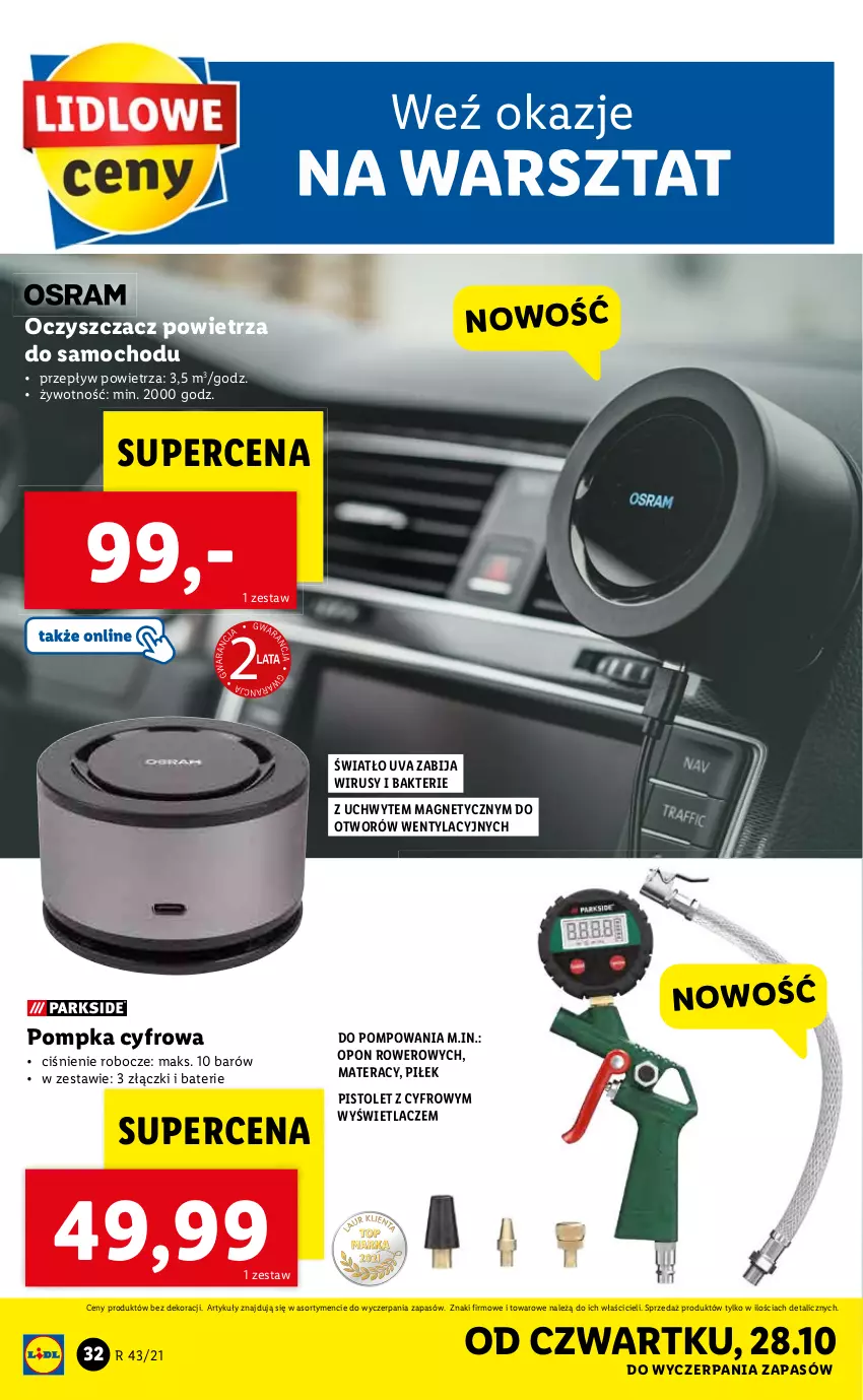 Gazetka promocyjna Lidl - GAZETKA - ważna 25.10 do 31.10.2021 - strona 32 - produkty: Materac, Oczyszczacz powietrza, Pistolet, Pompka, Rower, Tera