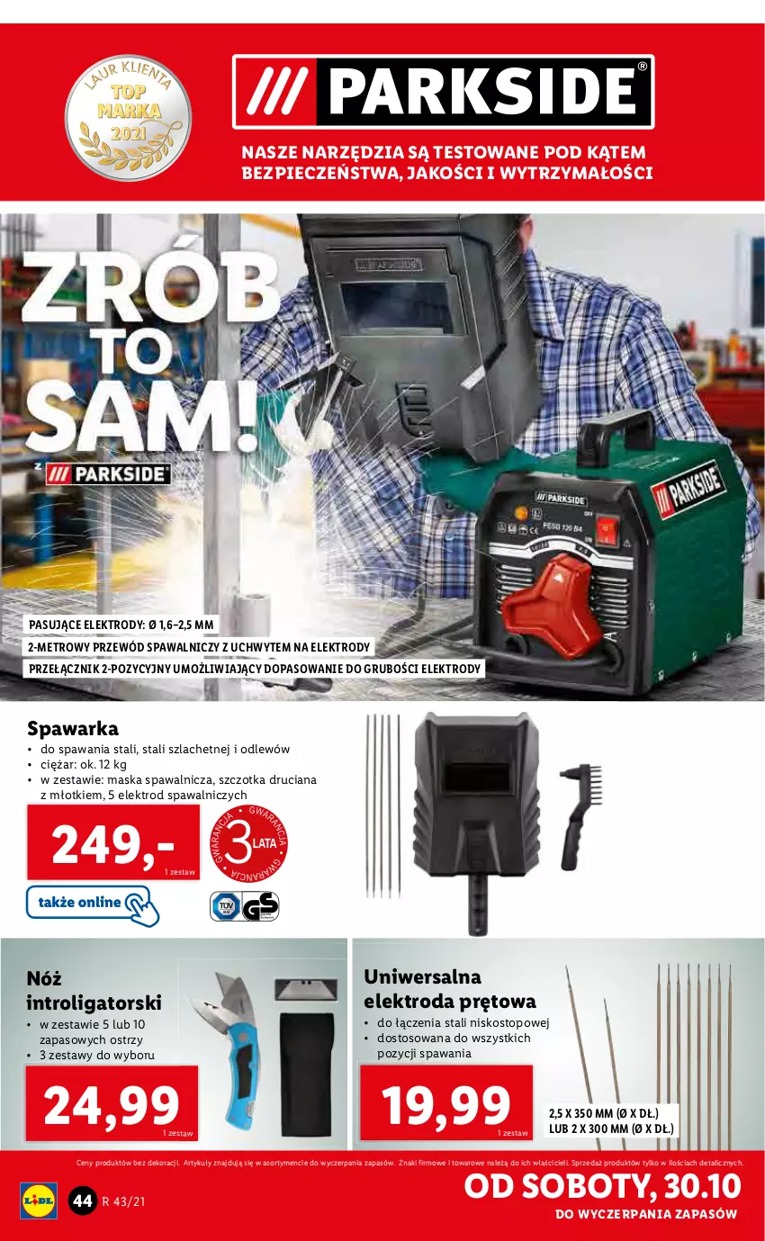 Gazetka promocyjna Lidl - GAZETKA - ważna 25.10 do 31.10.2021 - strona 44 - produkty: Maska, Metro, Młot, Przewód, Szczotka, Szczotka druciana, Top, Warka