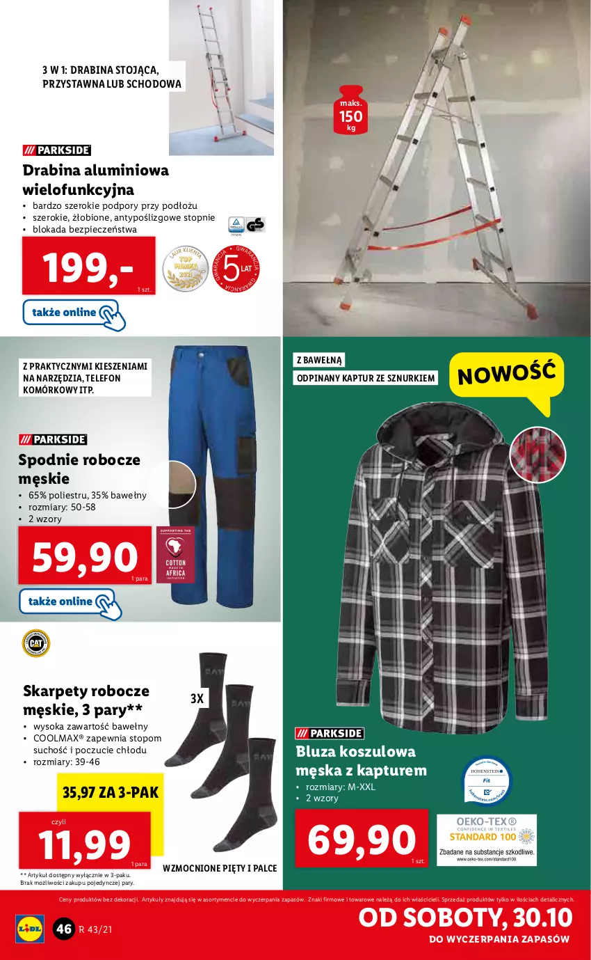 Gazetka promocyjna Lidl - GAZETKA - ważna 25.10 do 31.10.2021 - strona 46 - produkty: Bluza, Drabina, Karp, Kosz, Olma, Piec, Por, Sok, Spodnie, Telefon, Top