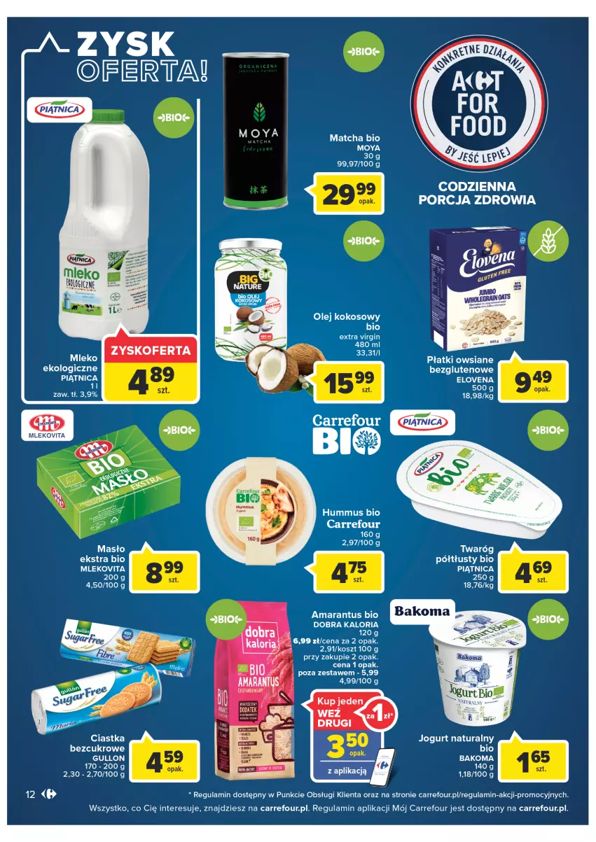 Gazetka promocyjna Carrefour - Gazetka Carrefour - ważna 08.02 do 28.02.2022 - strona 12 - produkty: Bakoma, Fa, Gin, Hummus, Jogurt, Jogurt naturalny, Kokos, Kosz, Masło, Mleko, Mlekovita, Mus, Olej, Olej kokosowy, Piątnica, Płatki owsiane, Por