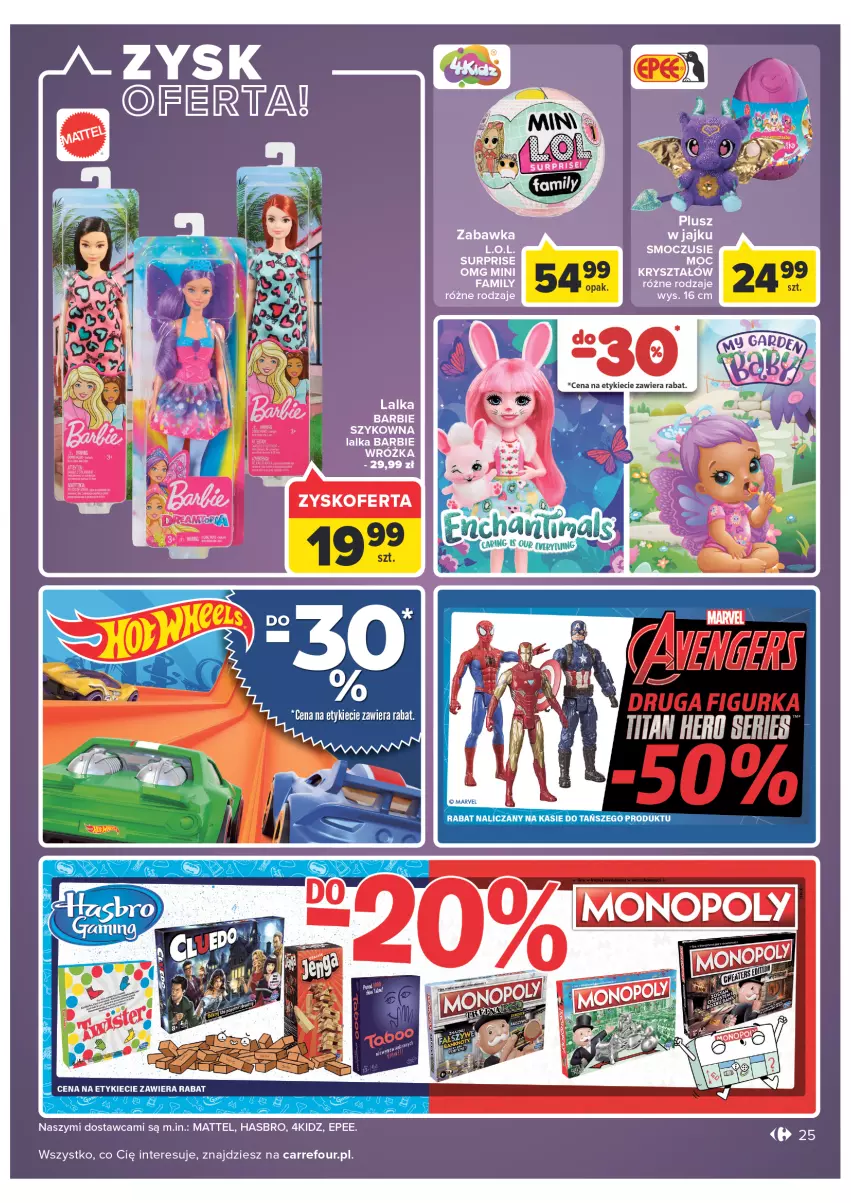 Gazetka promocyjna Carrefour - Gazetka Carrefour - ważna 08.02 do 28.02.2022 - strona 25 - produkty: Barbie, EPEE, Hasbro, L.O.L., Lalka, Mattel