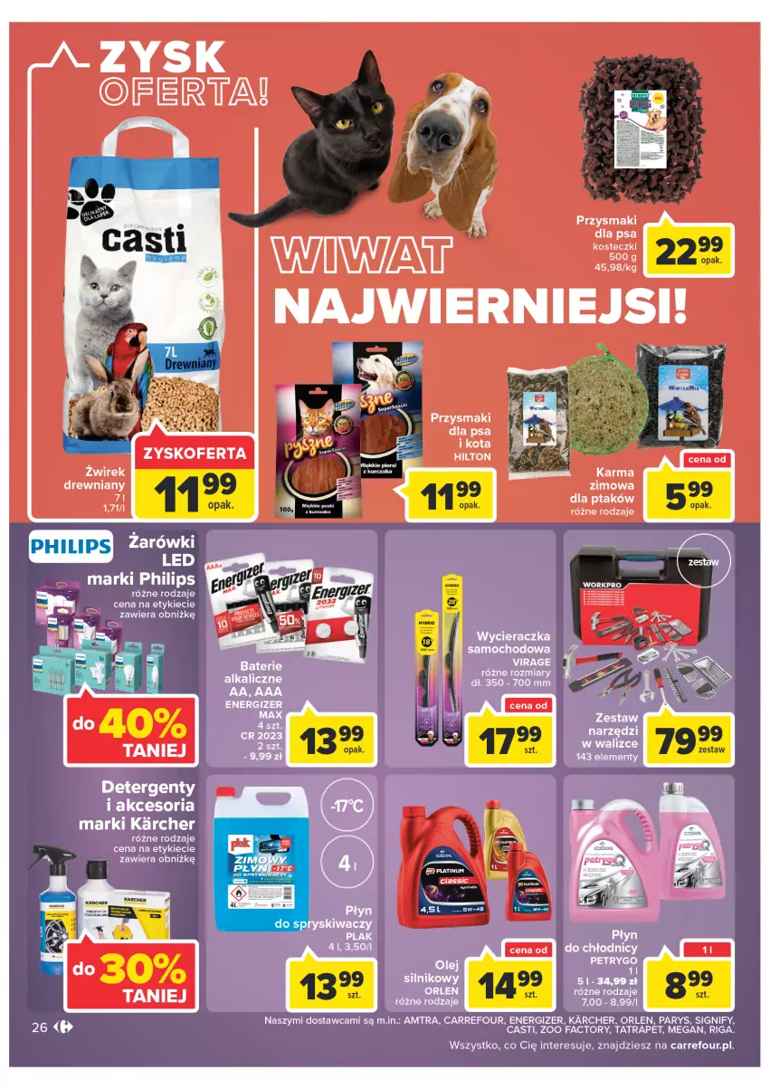 Gazetka promocyjna Carrefour - Gazetka Carrefour - ważna 08.02 do 28.02.2022 - strona 26 - produkty: Energizer, Fa, Olej, Philips, Przysmaki, Tatra, Wycieraczka, Zestaw narzędzi