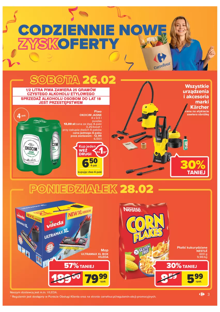 Gazetka promocyjna Carrefour - Gazetka Carrefour - ważna 08.02 do 28.02.2022 - strona 3 - produkty: Gra, Koc, Kosz, Mop, Okocim, Piwa, Piwo, Rama, Vileda