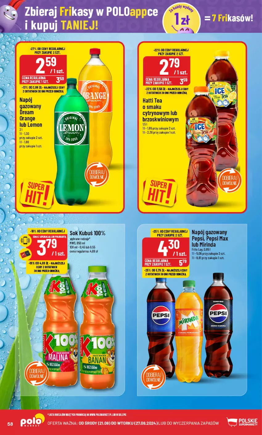 Gazetka promocyjna PoloMarket - Gazetka pomocyjna - ważna 21.08 do 27.08.2024 - strona 58 - produkty: Kubuś, Napój, Pepsi, Pepsi max, Sok