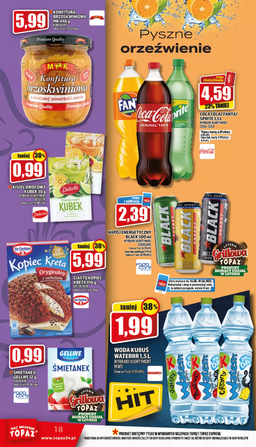 Gazetka promocyjna Topaz - Gazetka - ważna 26.05 do 01.06.2022 - strona 18 - produkty: Gin, Kret, Kubuś, Kubuś Waterrr, Lack, Napój, Sok, Top, Woda