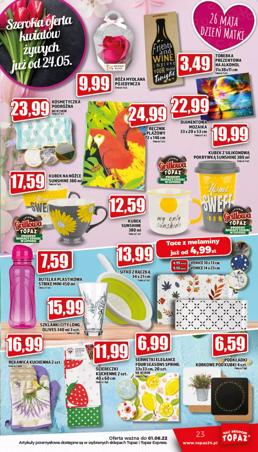 Gazetka promocyjna Topaz - Gazetka - ważna 26.05 do 01.06.2022 - strona 23 - produkty: Kosmetyczka, Kubek, LANA, Lanki, Róża, Ser, Serwetki, Top, Torebka