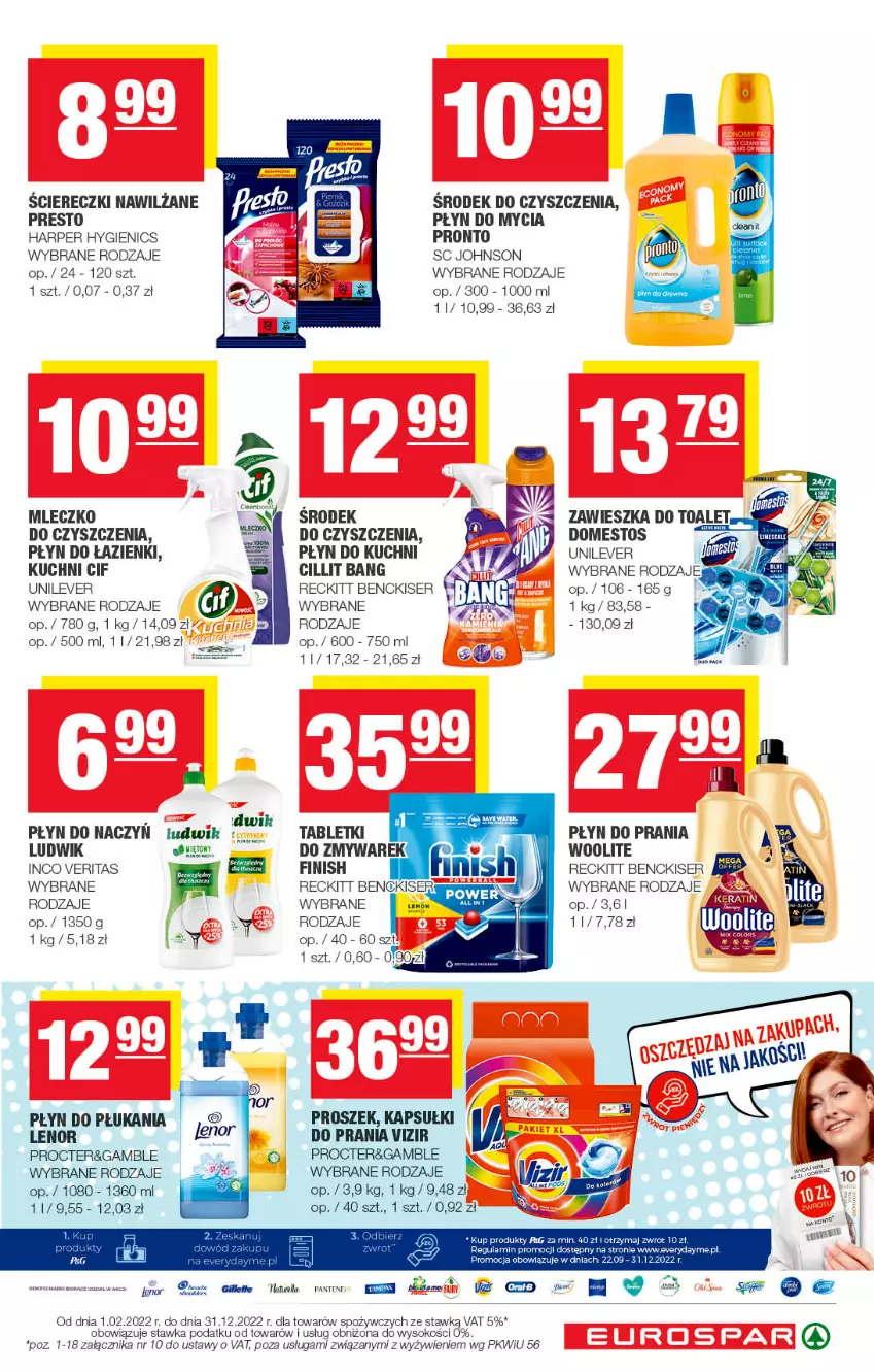 Gazetka promocyjna Spar - EuroSpar - ważna 13.11 do 23.11.2022 - strona 15 - produkty: Cif, Cillit Bang, Domestos, Finish, Gillette, Lenor, Ludwik, Mleczko, Płyn do mycia, Płyn do płukania, Płyn do prania, Presto, Pronto, Ser, Sok, Tablet, Vizir, Woolite