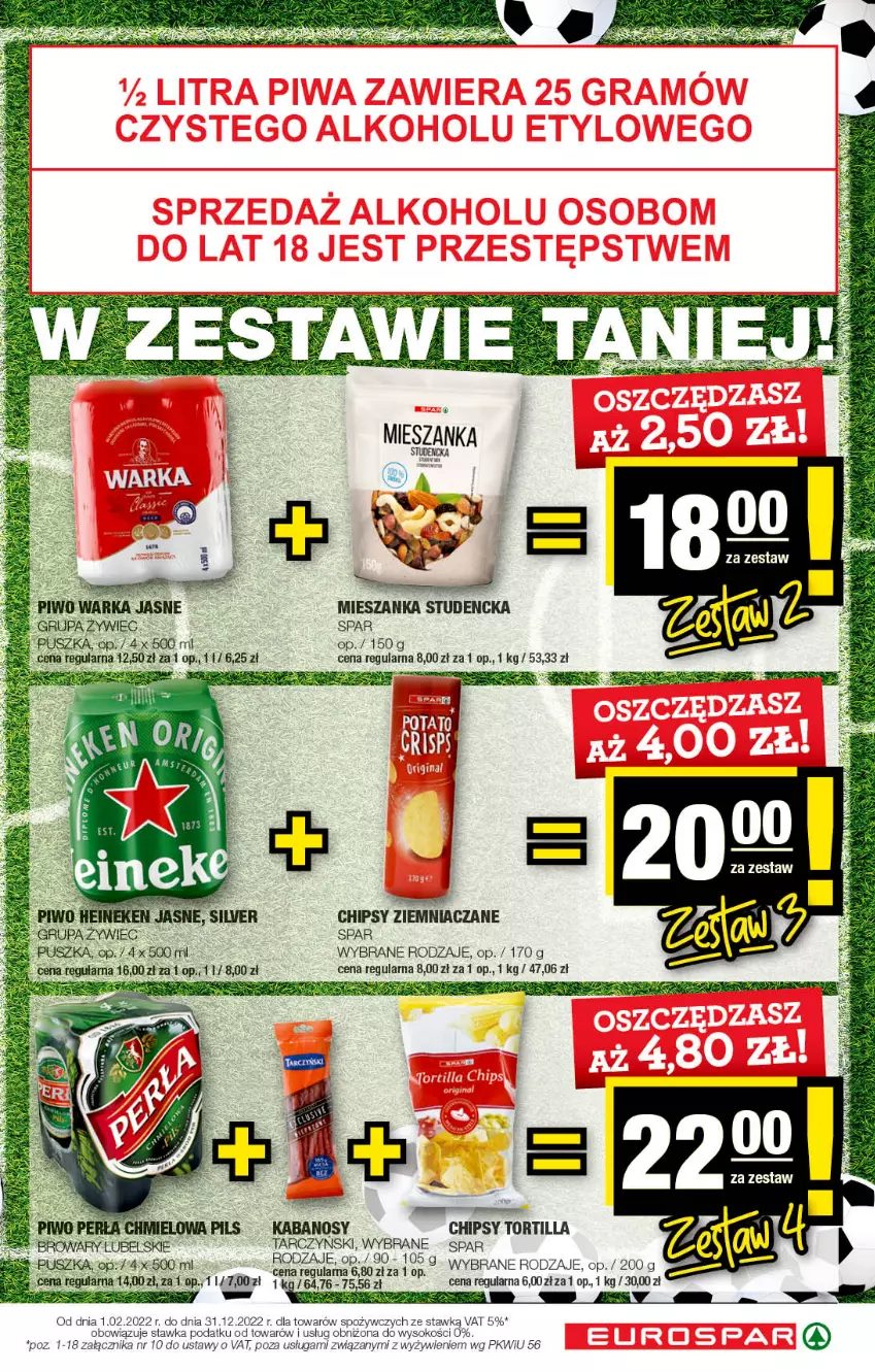 Gazetka promocyjna Spar - EuroSpar - ważna 13.11 do 23.11.2022 - strona 3 - produkty: Chipsy, Kabanos, Mieszanka studencka, Perła, Piwo, Sok, Tarczyński, Tortilla, Warka