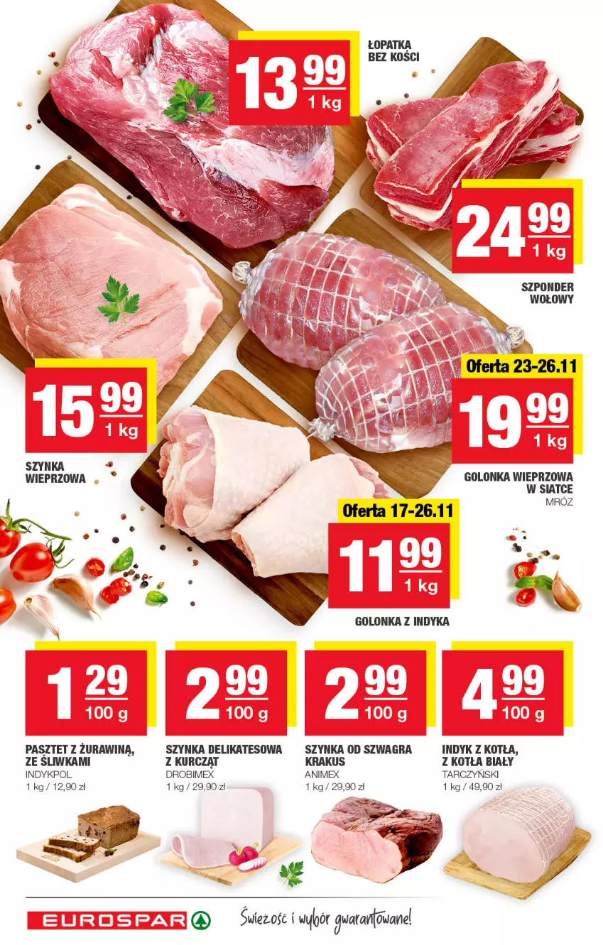 Gazetka promocyjna Spar - EuroSpar - ważna 13.11 do 23.11.2022 - strona 8 - produkty: Drobimex, Golonka wieprzowa, Golonka z indyka, Gra, Krakus, LG, Pasztet, Szponder wołowy, Szynka, Szynka delikatesowa, Szynka wieprzowa, Tarczyński