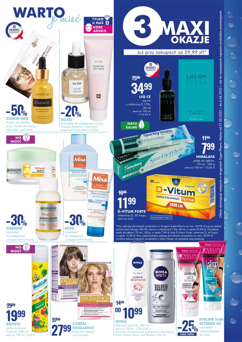 Gazetka promocyjna Super Pharm - Gazetka - ważna 21.03 do 06.04.2022 - strona 3 - produkty: Batiste, D-Vitum, Eveline, Fa, Garnier, Himalaya, Koc, Nivea, Olej, Rum, Ser, Serum