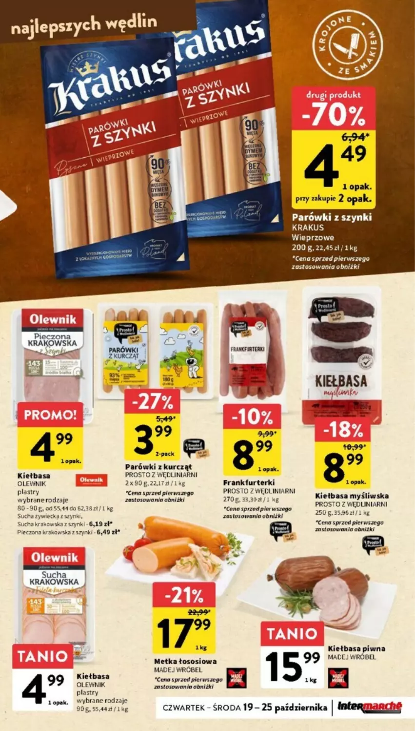 Gazetka promocyjna Intermarche - ważna 19.10 do 25.10.2023 - strona 14 - produkty: Frankfurterki, Kiełbasa, Kiełbasa piwna, LG, Madej Wróbel, Olewnik, Parówki, Parówki z szynki, Piec, Sos