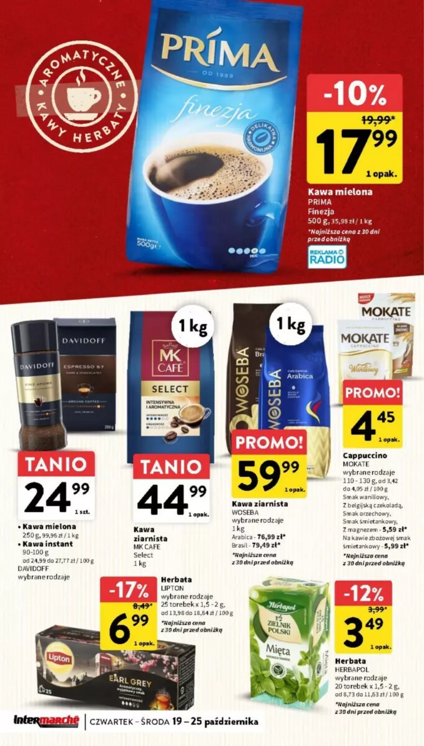 Gazetka promocyjna Intermarche - ważna 19.10 do 25.10.2023 - strona 21 - produkty: BIC, Cappuccino, Davidoff, Herbapol, Herbata, Kawa, Kawa mielona, Kawa ziarnista, Lipton, Magnez, Woseba