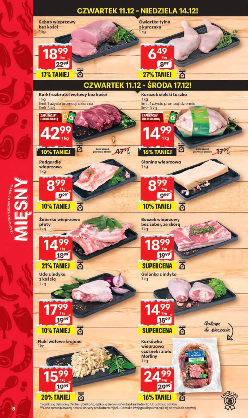 Gazetka promocyjna Delikatesy Centrum - Franczyza DC50 Czwartek - ważna 11.12 do 17.12.2025 - strona 8 - produkty: Boczek, Boczek wieprzowy, Czosnek, Dron, Flaki, Flaki wołowe, Golonka z indyka, Kurczak, Morliny, Rozbratel wołowy, Rum, Schab wieprzowy, Tusz