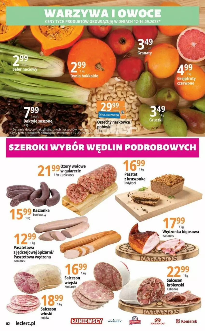 Gazetka promocyjna E Leclerc - ważna 12.09 do 23.09.2023 - strona 12 - produkty: Gala, Kabanos, Kasza, Kaszanka, Pasztet, Salceson, Warzywa