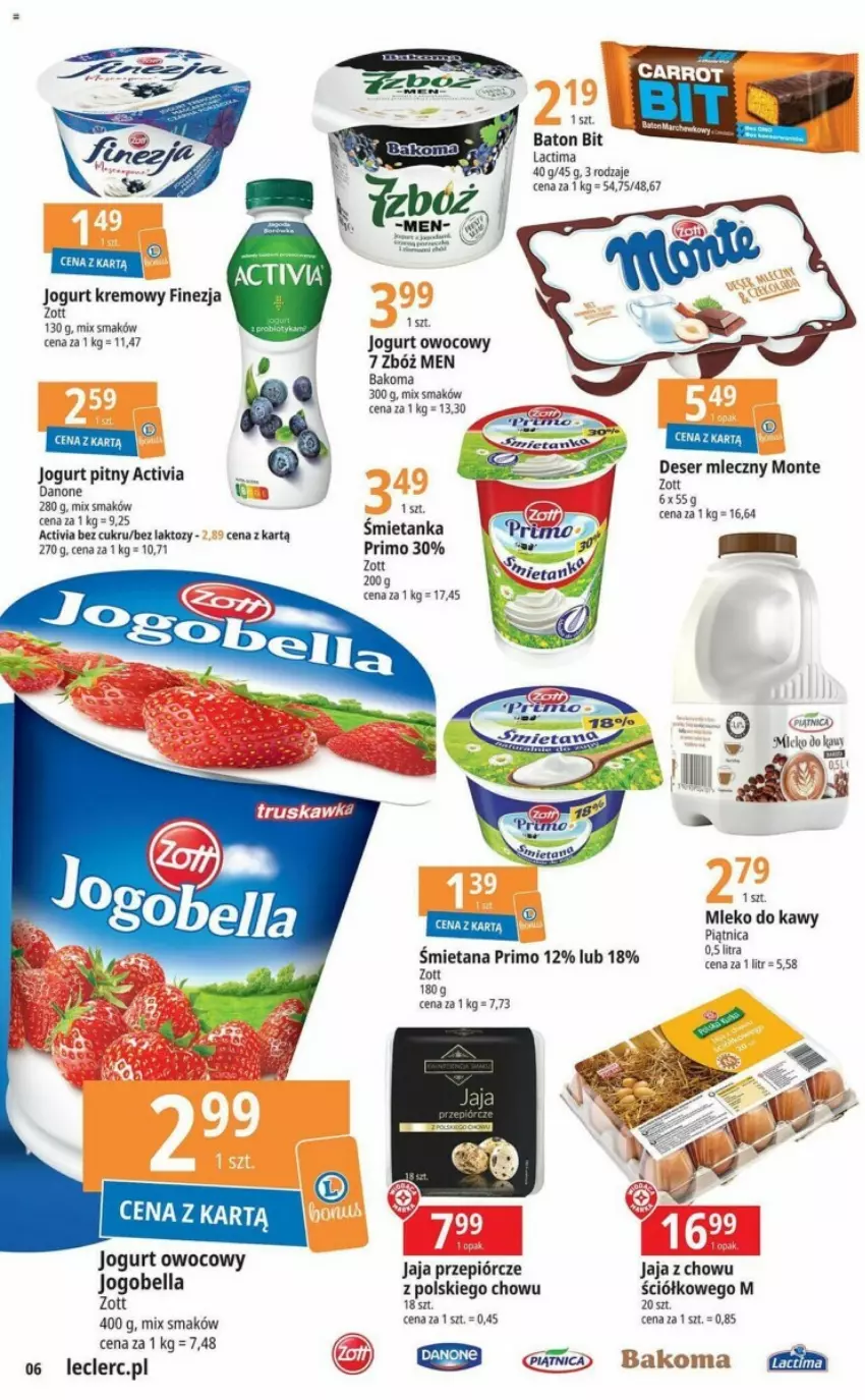 Gazetka promocyjna E Leclerc - ważna 12.09 do 23.09.2023 - strona 21 - produkty: Bakoma, Baton, Bell, Bella, Danone, Deser, Jaja, Jogobella, Jogurt, Jogurt owocowy, Miecz, Mleko, Monte, Piątnica, Ser, Zott