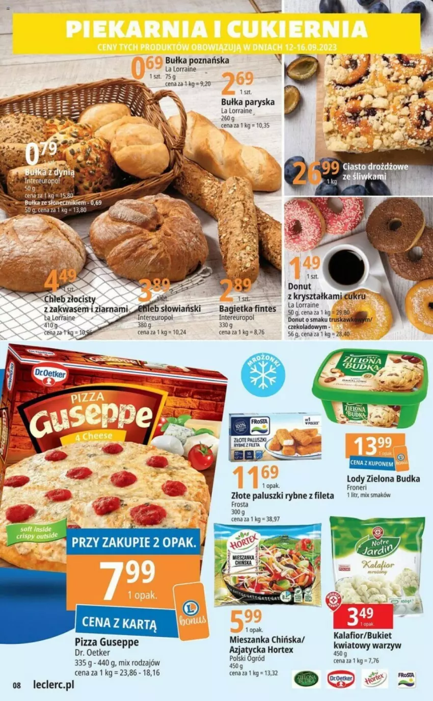 Gazetka promocyjna E Leclerc - ważna 12.09 do 23.09.2023 - strona 23 - produkty: Bagietka, Bukiet, Bułka, Donut, Dr. Oetker, Fa, Hortex, Kalafior, Lody, Zielona Budka