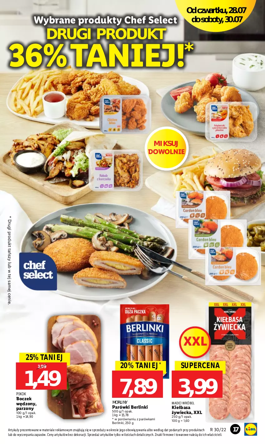 Gazetka promocyjna Lidl - GAZETKA - ważna 28.07 do 30.07.2022 - strona 17 - produkty: Berlinki, Boczek, Kiełbasa, Madej Wróbel, Morliny, Parówki, PIKOK, Por