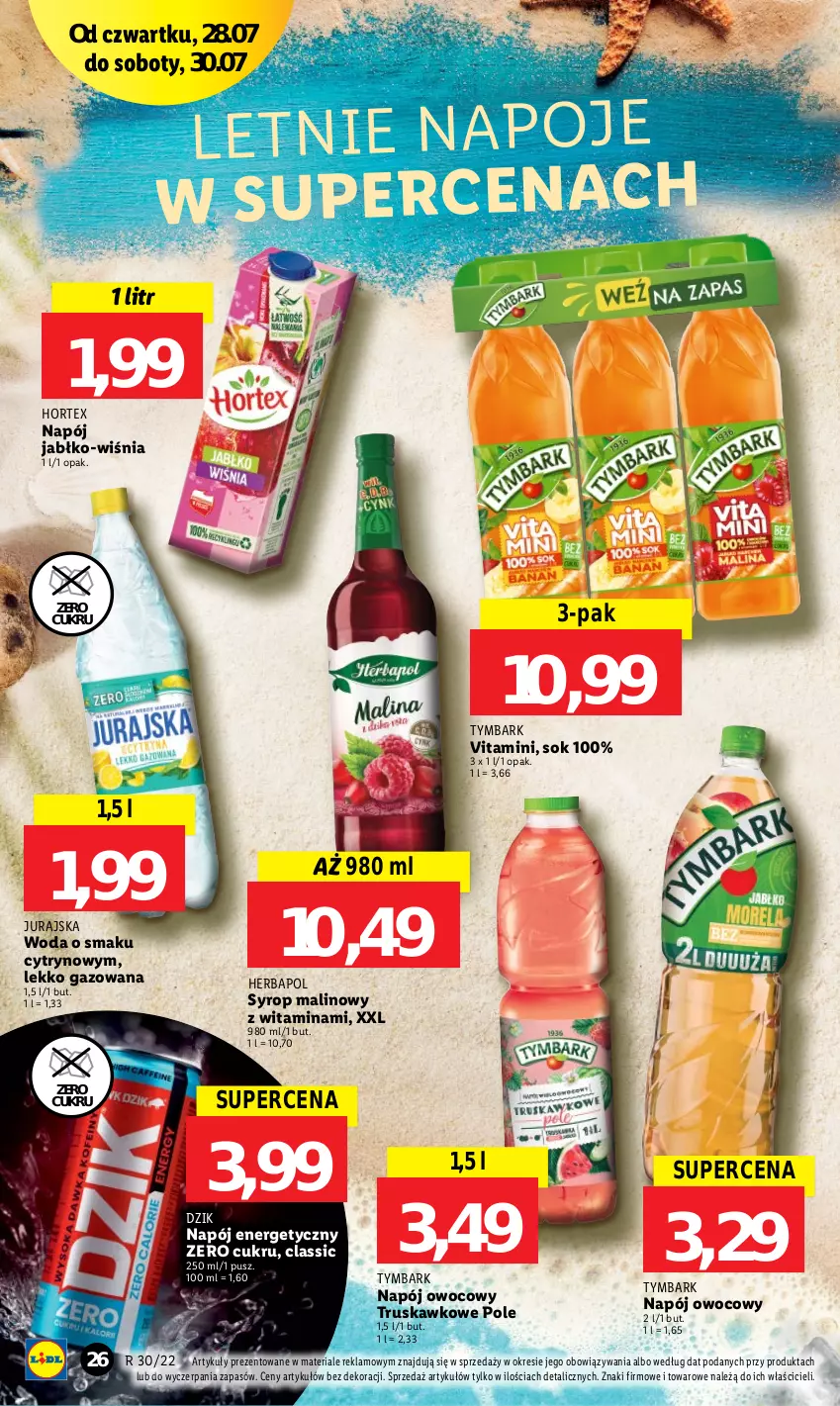 Gazetka promocyjna Lidl - GAZETKA - ważna 28.07 do 30.07.2022 - strona 26 - produkty: Herbapol, Hortex, Napój, Napój energetyczny, Napoje, Sok, Syrop, Tymbark, Woda