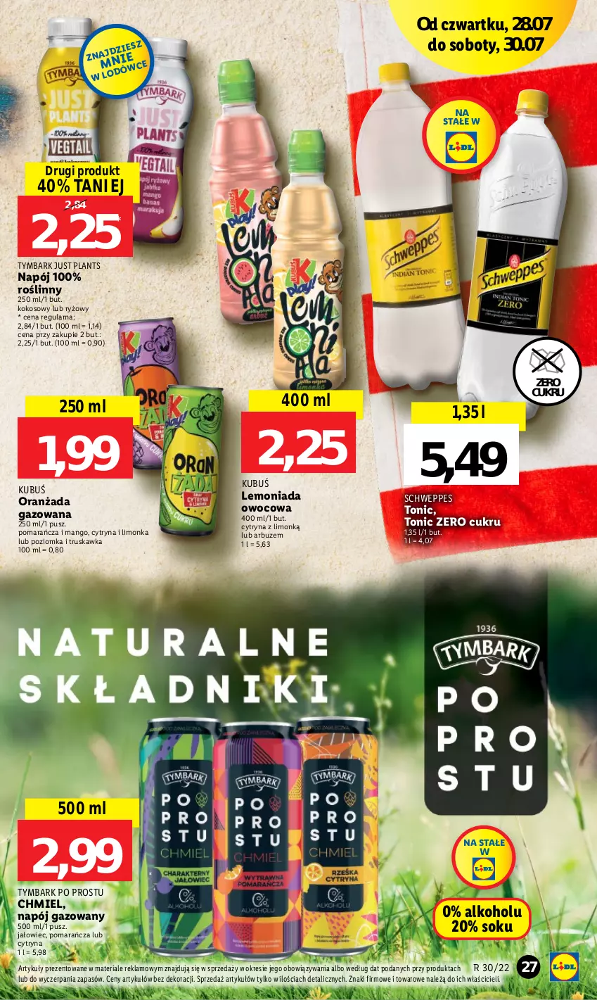 Gazetka promocyjna Lidl - GAZETKA - ważna 28.07 do 30.07.2022 - strona 27 - produkty: Arbuz, Kokos, Kubuś, Lemoniada, Limonka, Mango, Napój, Napój gazowany, Oranżada, Ryż, Schweppes, Sok, Tymbark