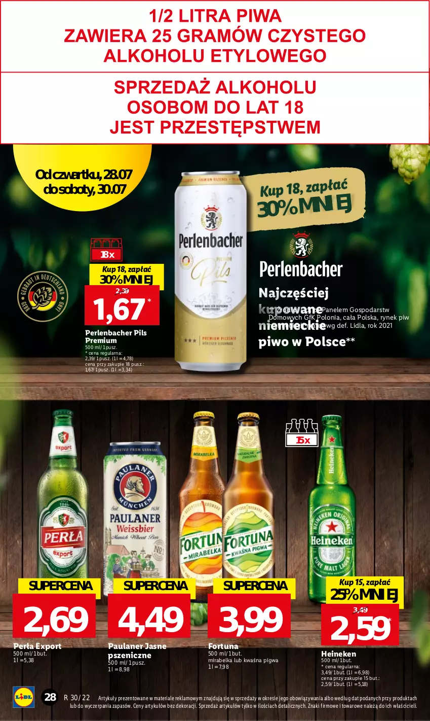 Gazetka promocyjna Lidl - GAZETKA - ważna 28.07 do 30.07.2022 - strona 28 - produkty: Fortuna, Heineken, NBA, Perła, Piwo, Por