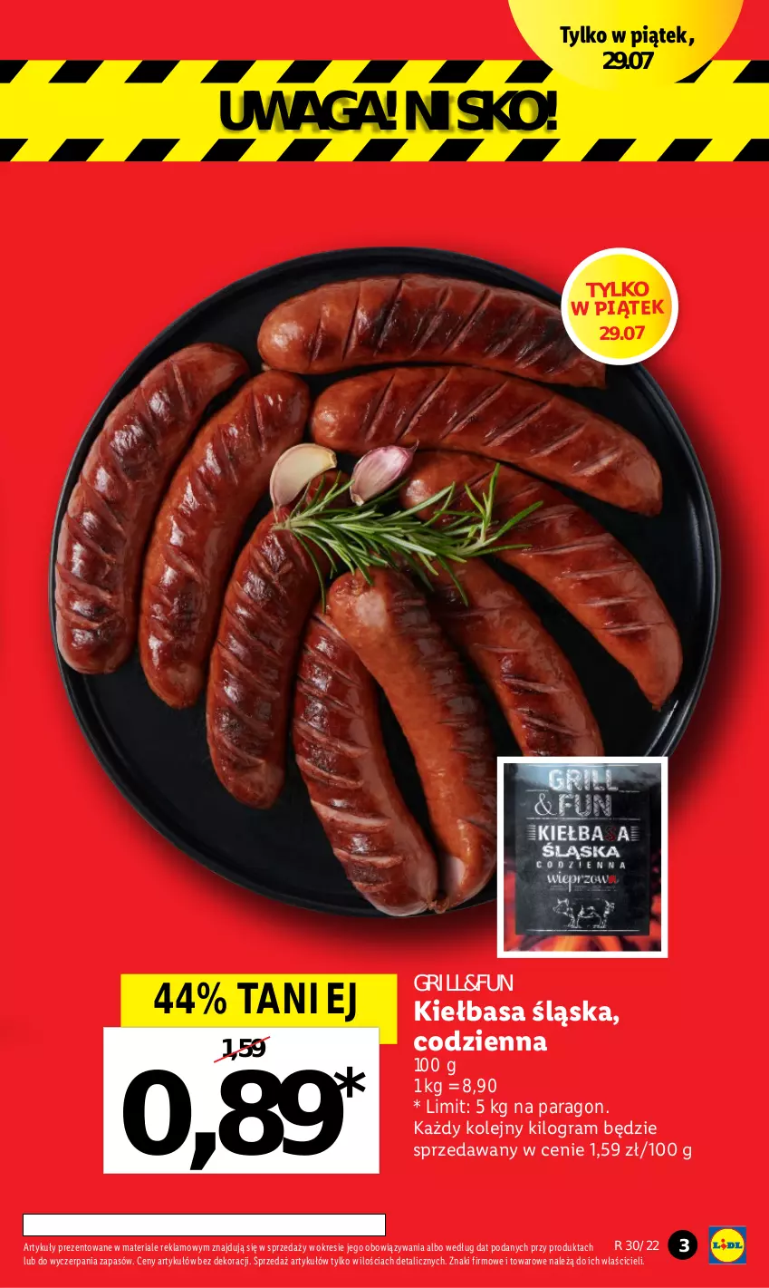 Gazetka promocyjna Lidl - GAZETKA - ważna 28.07 do 30.07.2022 - strona 3 - produkty: Gra, Grill, Kiełbasa, Kiełbasa śląska, Olej, Waga