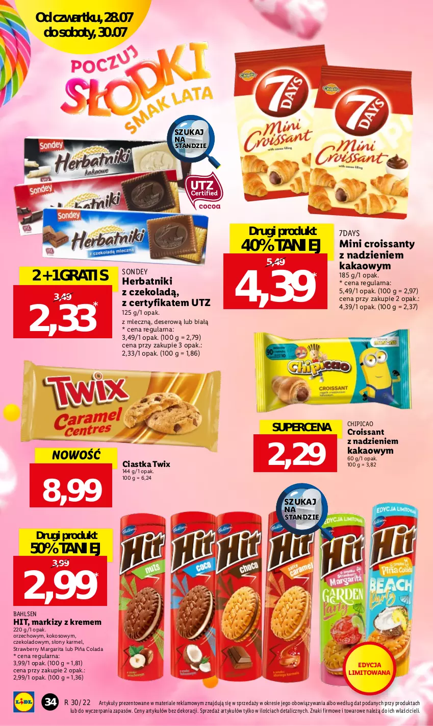 Gazetka promocyjna Lidl - GAZETKA - ważna 28.07 do 30.07.2022 - strona 34 - produkty: Chipicao, Ciastka, Croissant, Deser, Gra, Herbatniki, Kakao, Kokos, Ser, Twix