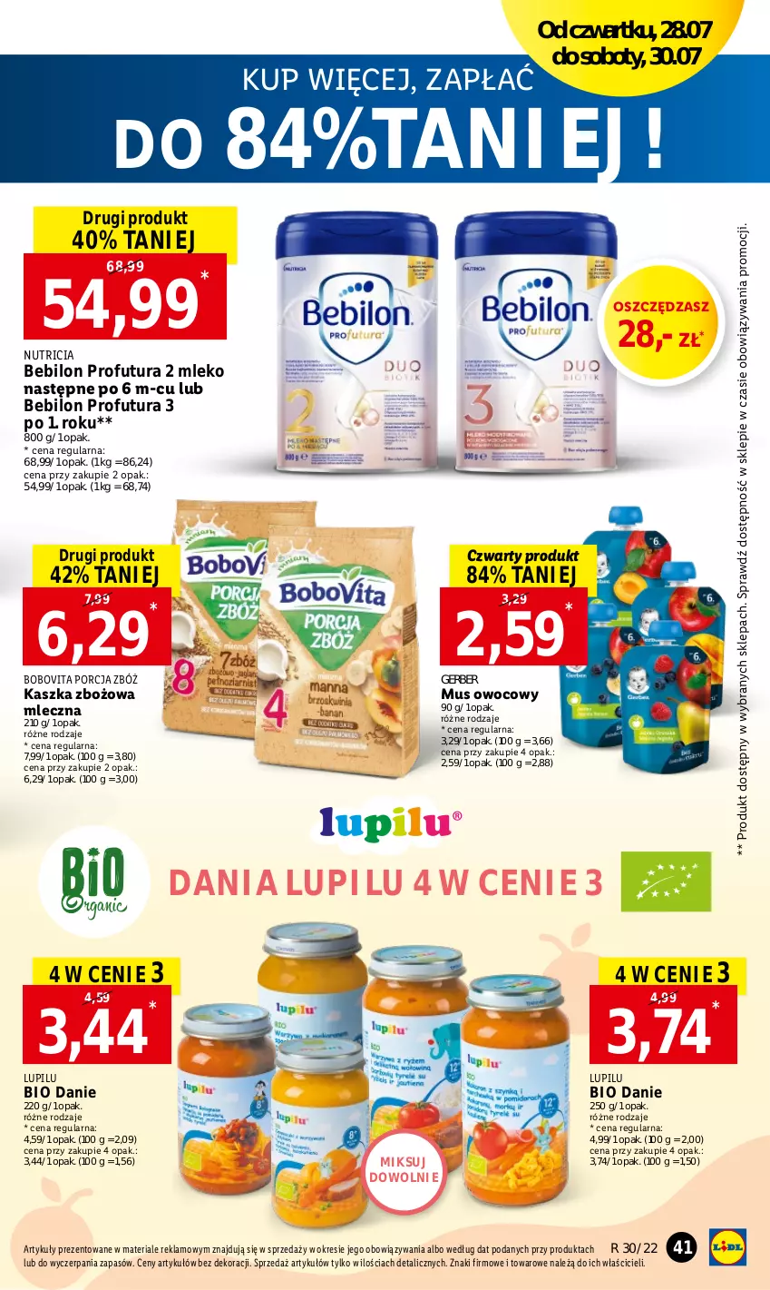 Gazetka promocyjna Lidl - GAZETKA - ważna 28.07 do 30.07.2022 - strona 41 - produkty: BEBILON, BoboVita, Gerber, Mleko, Mus, O nas, Por