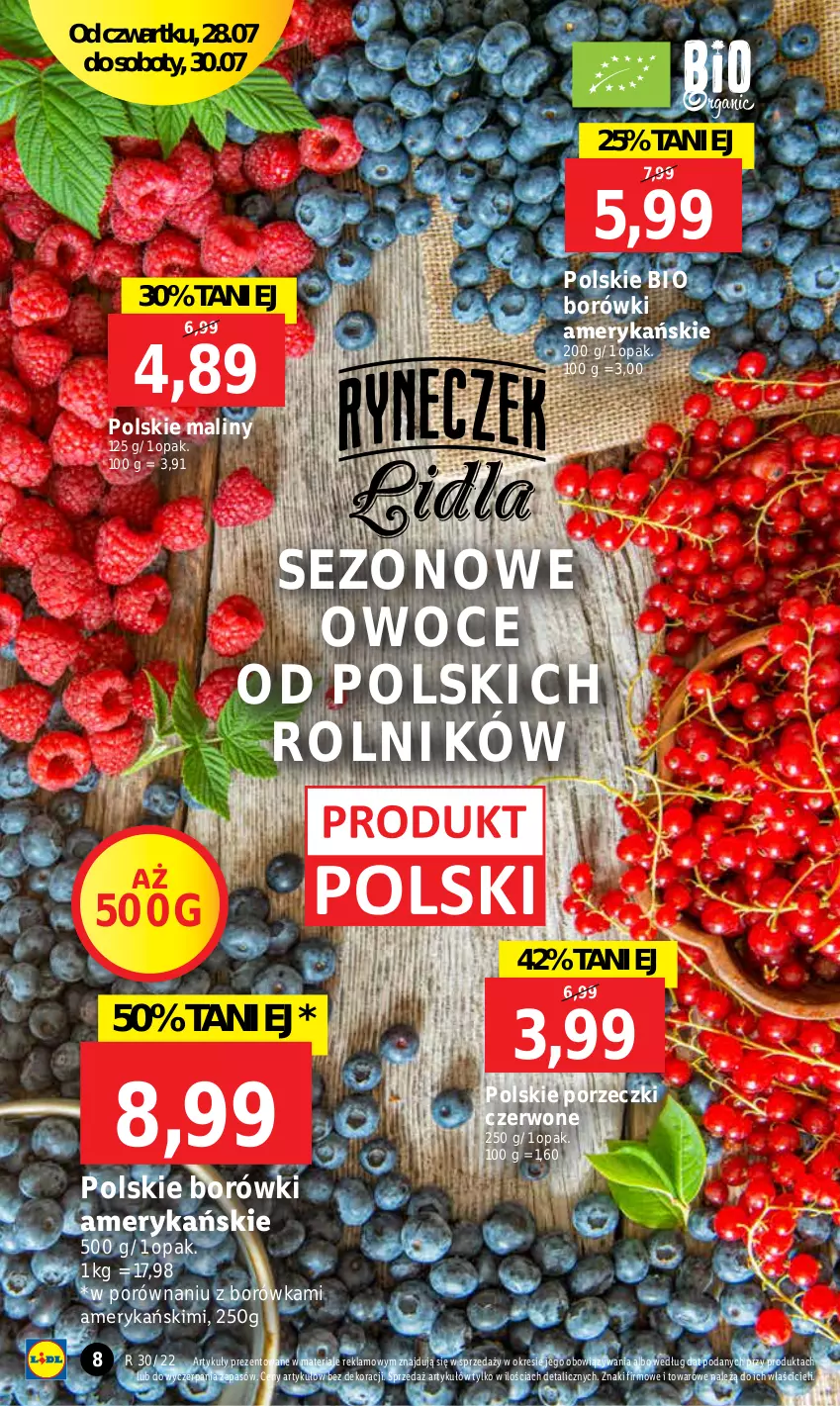 Gazetka promocyjna Lidl - GAZETKA - ważna 28.07 do 30.07.2022 - strona 8 - produkty: Borówka, Maliny, Owoce, Por, Porzeczki czerwone, Rolnik