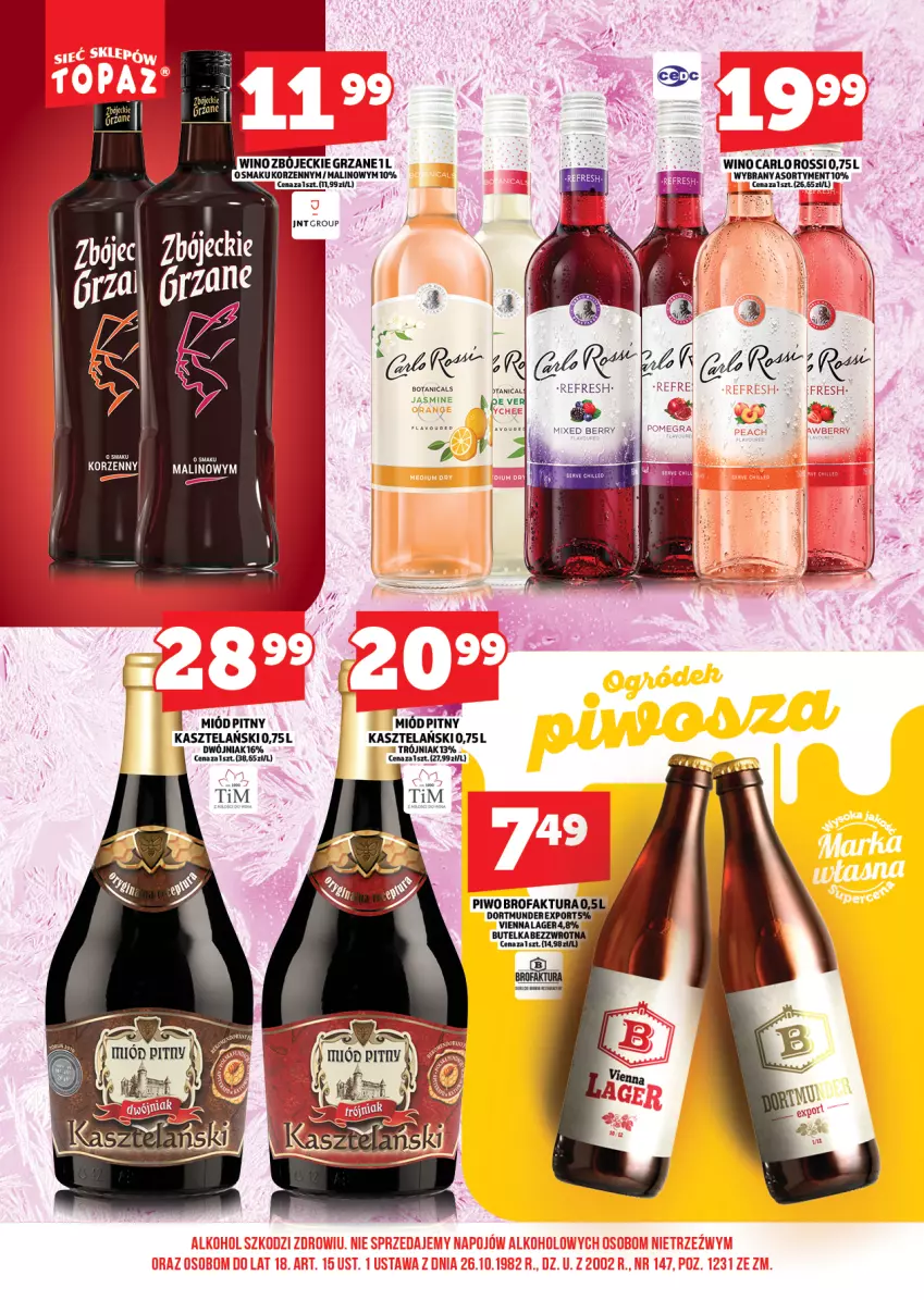Gazetka promocyjna Topaz - Gazetka - ważna 01.12 do 13.12.2025 - strona 16 - produkty: Carlo Rossi, Fa, Miód, Piwo, Por, Wino