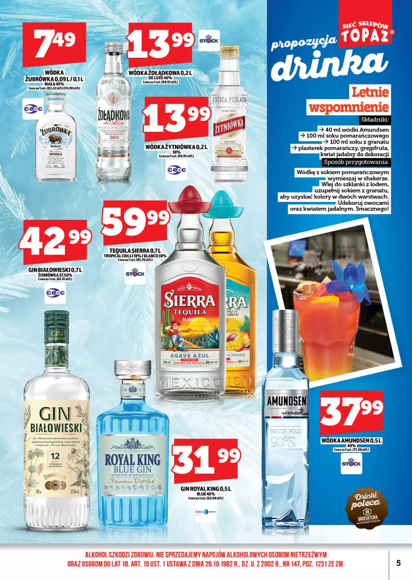Gazetka promocyjna Topaz - Gazetka - ważna 01.12 do 13.12.2025 - strona 5 - produkty: Amundsen, Gin, Gra, Granat, Grejpfrut, Lanki, Noż, Sok, Stock, Tequila, Tropical, Wódka