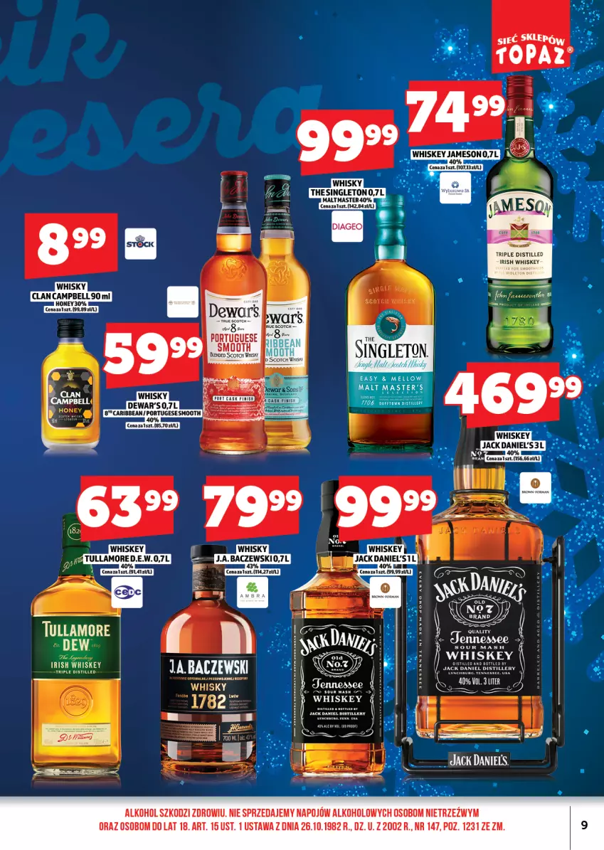 Gazetka promocyjna Topaz - Gazetka - ważna 01.12 do 13.12.2025 - strona 9 - produkty: Bell, Whiskey, Whisky