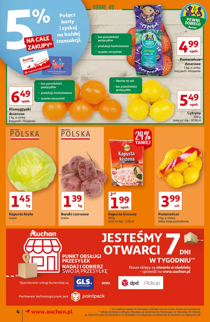 Gazetka promocyjna Auchan - Małe Ceny Supermarkety - ważna 04.01 do 12.01.2022 - strona 4 - produkty: Buraki, Cytryny, Deser, Klementynki, Pomarańcze, Ser, Sok, Tran