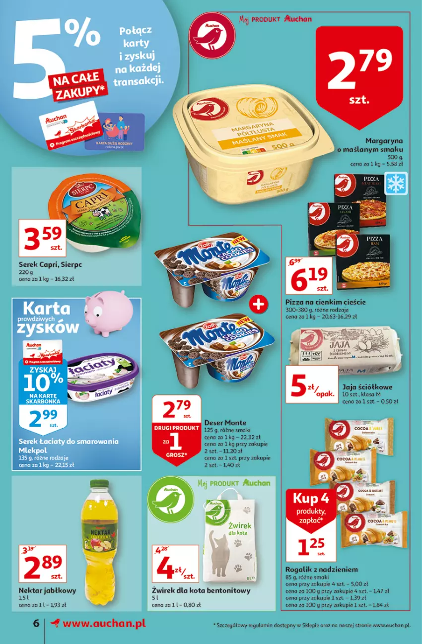 Gazetka promocyjna Auchan - Małe Ceny Supermarkety - ważna 04.01 do 12.01.2022 - strona 6 - produkty: Deser, Jaja, Margaryna, Monte, Nektar, Pizza, Rogal, Ser, Serek