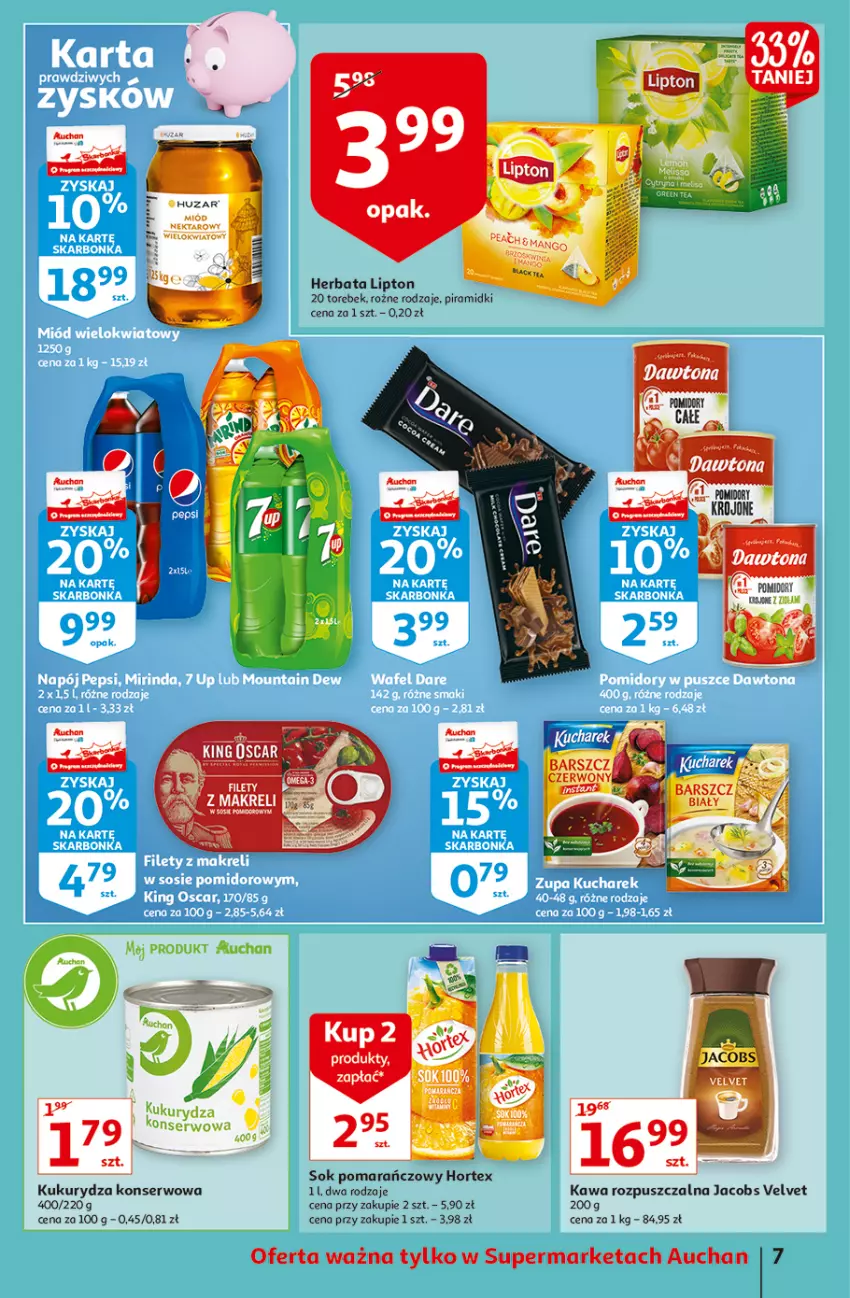 Gazetka promocyjna Auchan - Małe Ceny Supermarkety - ważna 04.01 do 12.01.2022 - strona 7 - produkty: Dawtona, Fa, Herbata, Hortex, Jacobs, Jacobs Velvet, Kawa, Kukurydza, Lipton, Pomidory, Sok, Sok pomarańczowy, Velvet