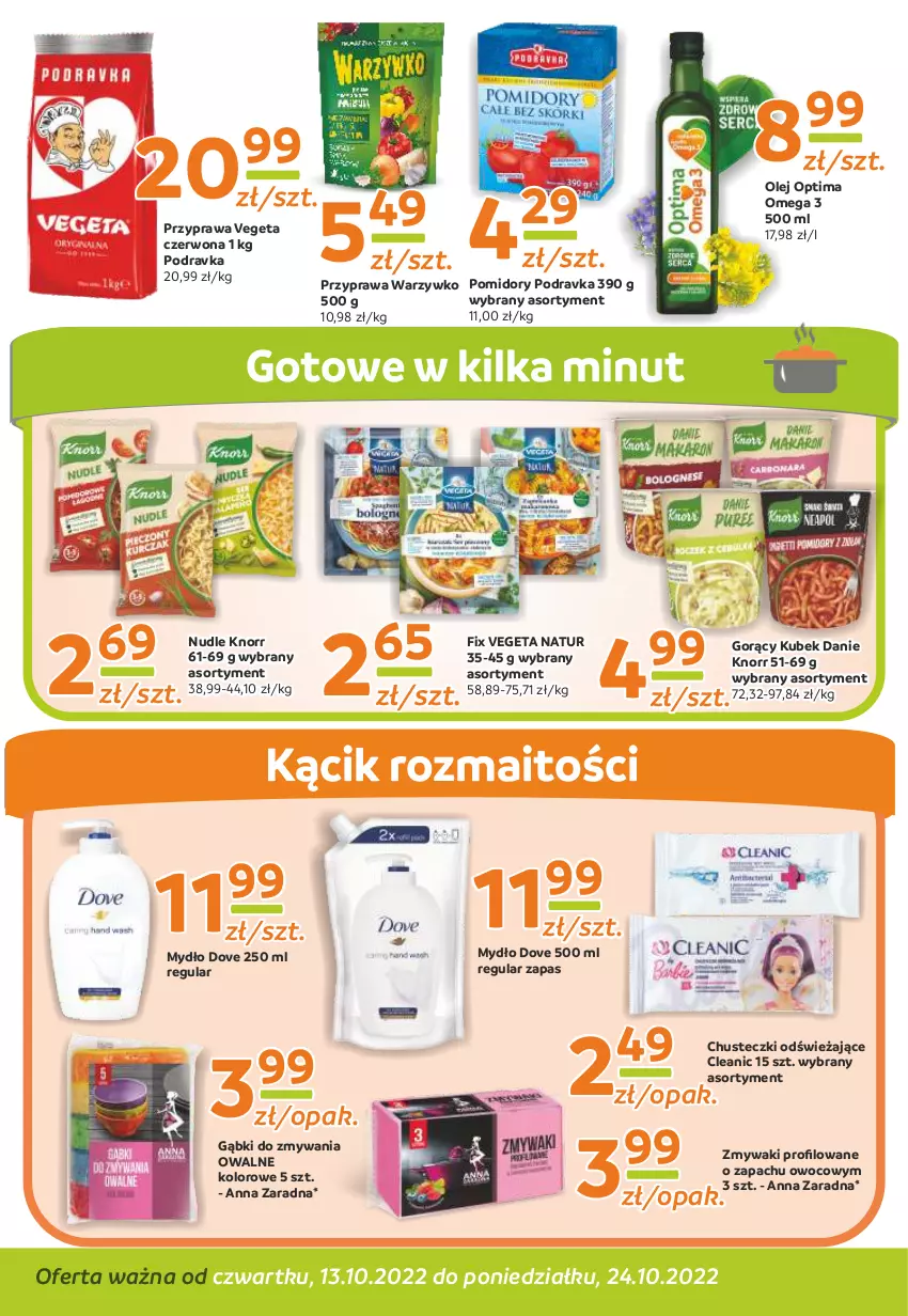 Gazetka promocyjna Gama - Gazetka Gama - ważna 24.10.2022 do 13.10.2023 - strona 8 - produkty: Chusteczki, Cleanic, Dove, Knorr, Kubek, Mydło, Olej, Optima, Podravka, Pomidory, Vegeta, Vegeta Natur