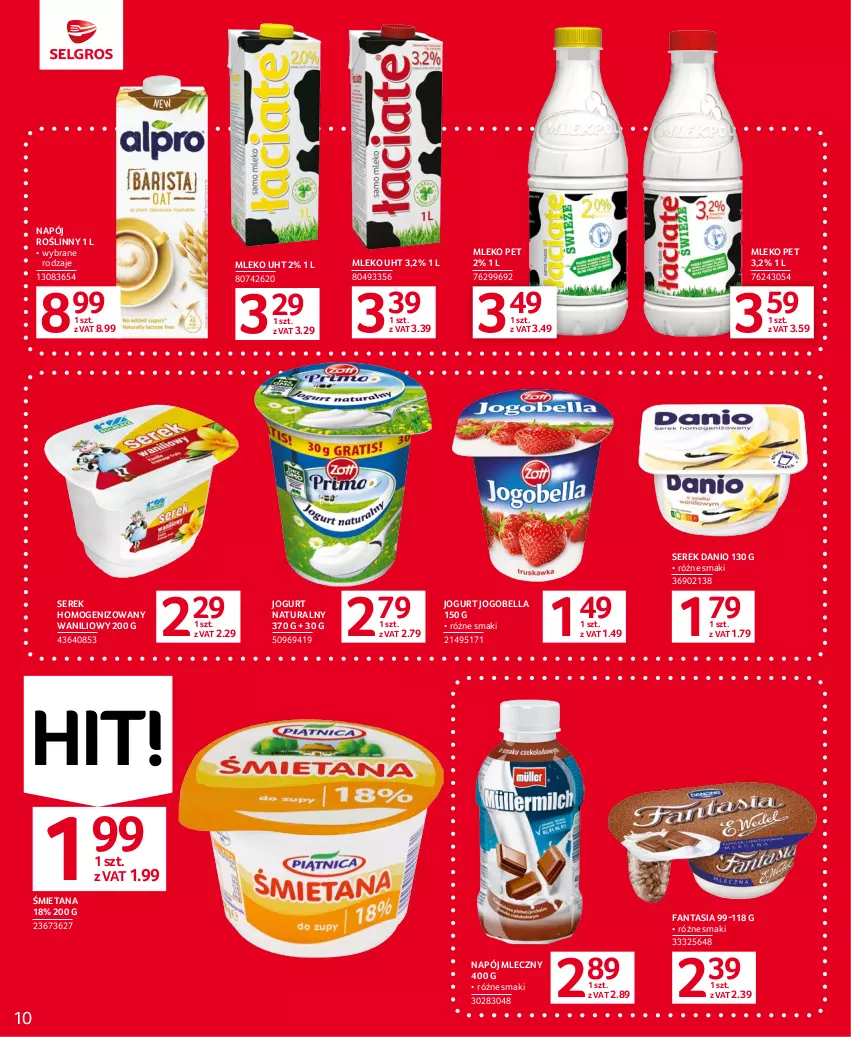 Gazetka promocyjna Selgros - Oferta spożywcza - ważna 27.07 do 09.08.2023 - strona 10 - produkty: Bell, Bella, Danio, Fa, Fanta, Jogobella, Jogurt, Jogurt naturalny, Mleko, Napój, Napój mleczny, Napój roślinny, Ser, Serek, Serek homogenizowany