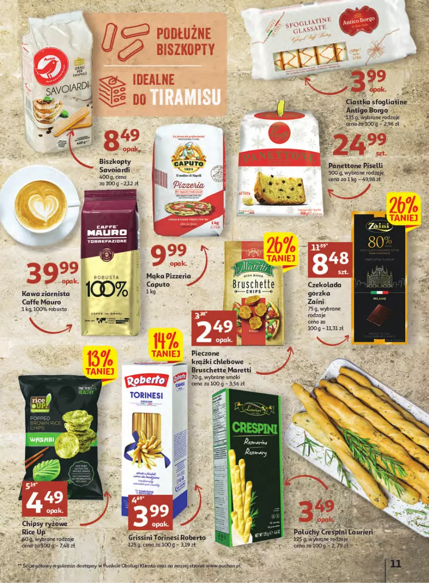 Gazetka promocyjna Auchan - Gazetka Wielkie majowe odkrycia cenowe część #2 Hipermarket Auchan - ważna 04.05 do 10.05.2023 - strona 11 - produkty: Biszkopty, Bruschette, Chipsy, Chleb, Ciastka, Czekolada, Fa, Gra, Grissini, Laur, Piec, Ryż, Ser