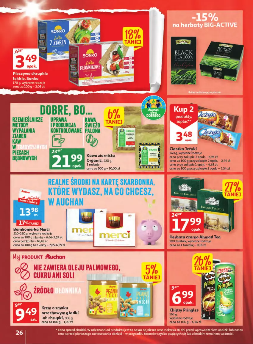 Gazetka promocyjna Auchan - Gazetka Wielkie majowe odkrycia cenowe część #2 Hipermarket Auchan - ważna 04.05 do 10.05.2023 - strona 26 - produkty: Chipsy, Chrupki, Ciastka, Fa, Herbata, Herbata czarna, Jeżyki, Kawa, Kawa ziarnista, Merci, Pringles, Ser