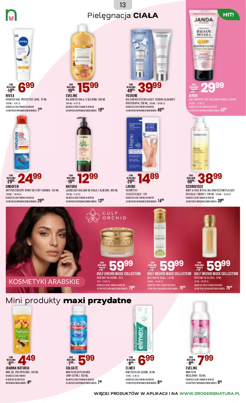Gazetka promocyjna Drogerie Natura - Gazetka Drogerie Natura - ważna 18.05 do 02.06.2026 - strona 13 - produkty: Balsam do ciała, BIC, Body, Colgate, Elmex, Eveline, Fa, Joanna, Karp, Krem do rąk, LG, Lirene, Mus, Nivea, Olej, Pasta do zębów, Perfum, Płyn do płukania, Płyn do płukania jamy ustnej, Płyn micelarny, Skarpetki, Tera, Undofen, Yoskine