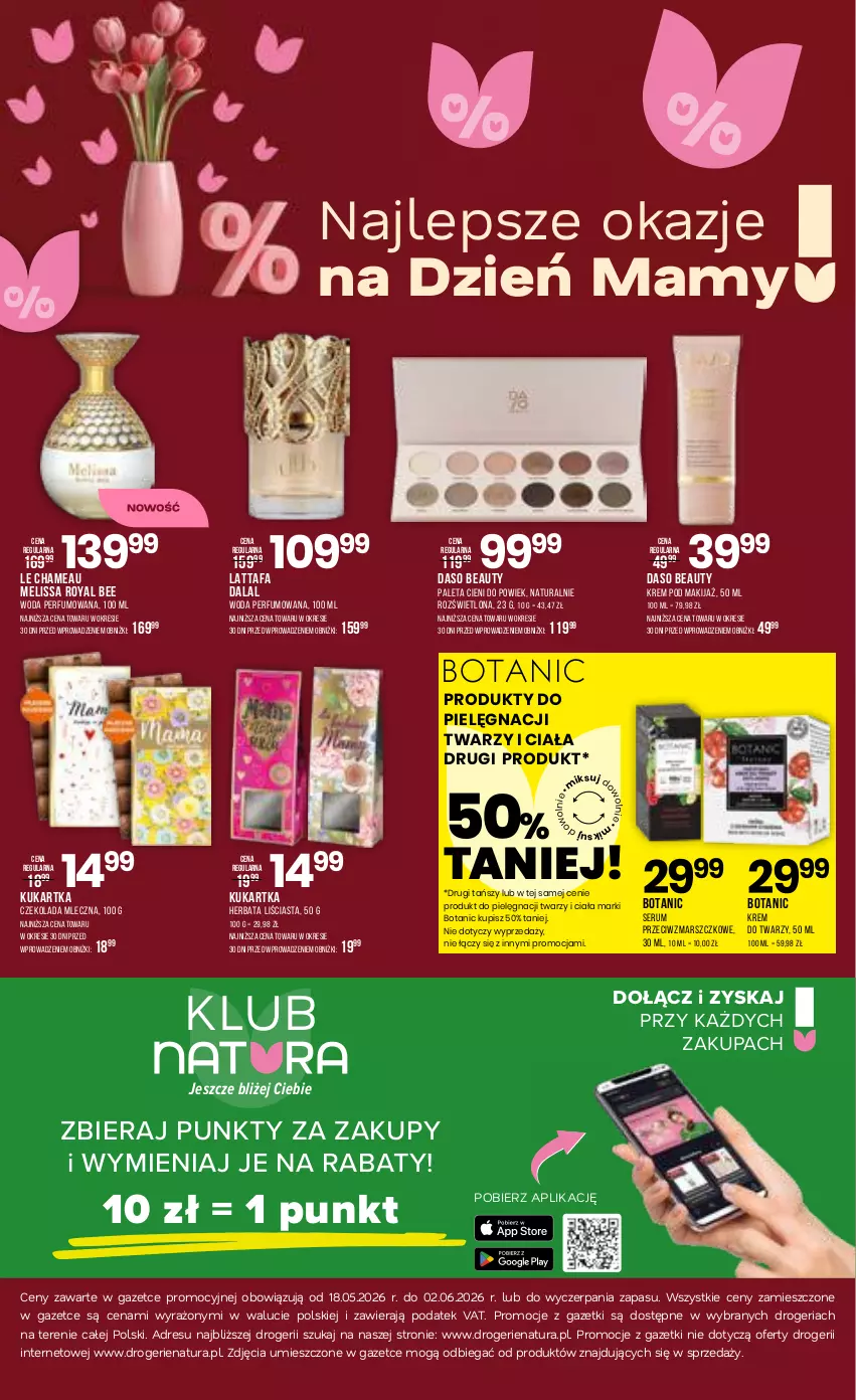 Gazetka promocyjna Drogerie Natura - Gazetka Drogerie Natura - ważna 18.05 do 02.06.2026 - strona 20 - produkty: Czekolada, Czekolada mleczna, Dres, Fa, Herbata, JBL, Krem do twarzy, Makijaż, Mars, Paleta, Perfum, Rum, Ser, Serum, Woda, Woda perfumowana