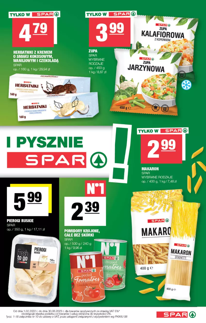 Gazetka promocyjna Spar - Spar - ważna 01.01 do 11.01.2023 - strona 11 - produkty: Herbatniki, Kalafior, Kokos, Makaron, Pierogi, Pomidory, Pomidory krojone, Sok, Spaghetti